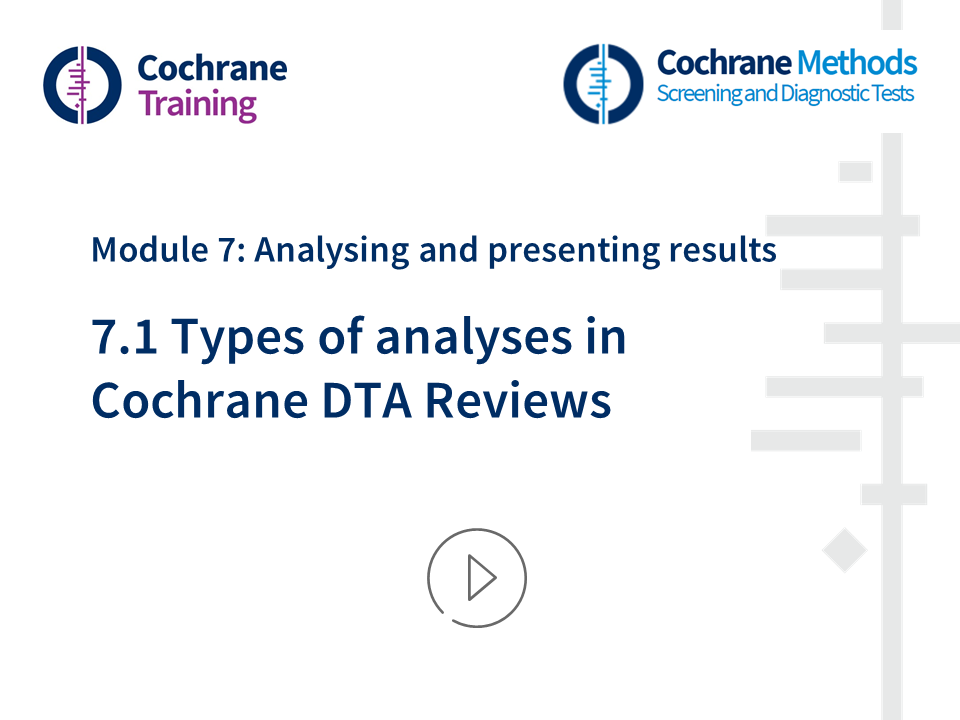 Cochrane Training. Cochrane Methods. Module 7: Analysing and presenting results. 7.1 Types of analyses in Cochrane DTA reviews