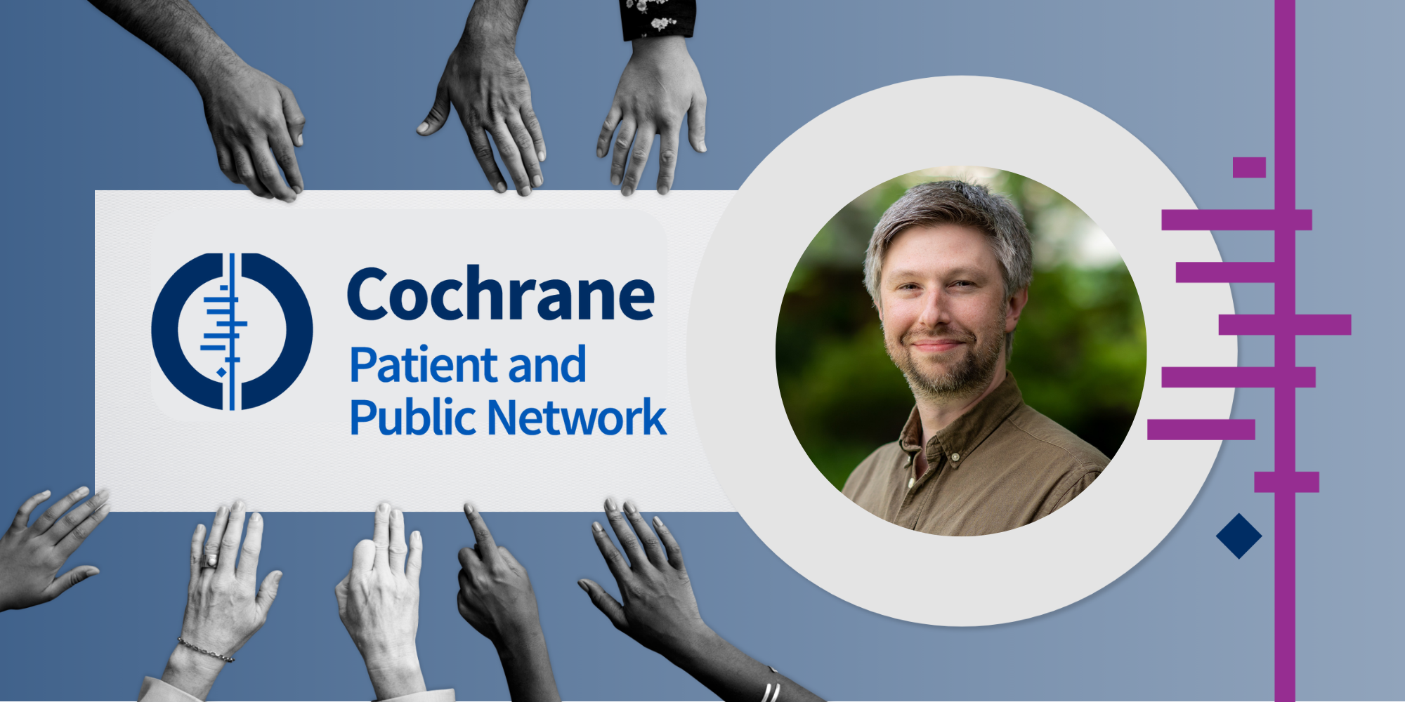 A headshot of Jack and the Cochrane Patient and Public Network logo